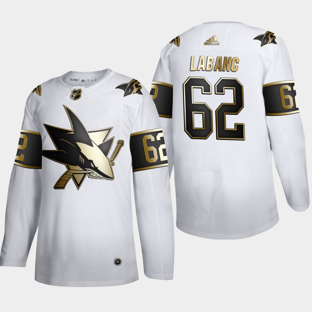 Cheap San Jose Sharks 62 Kevin Labanc Men Adidas White Golden Edition Limited Stitched NHL Jersey